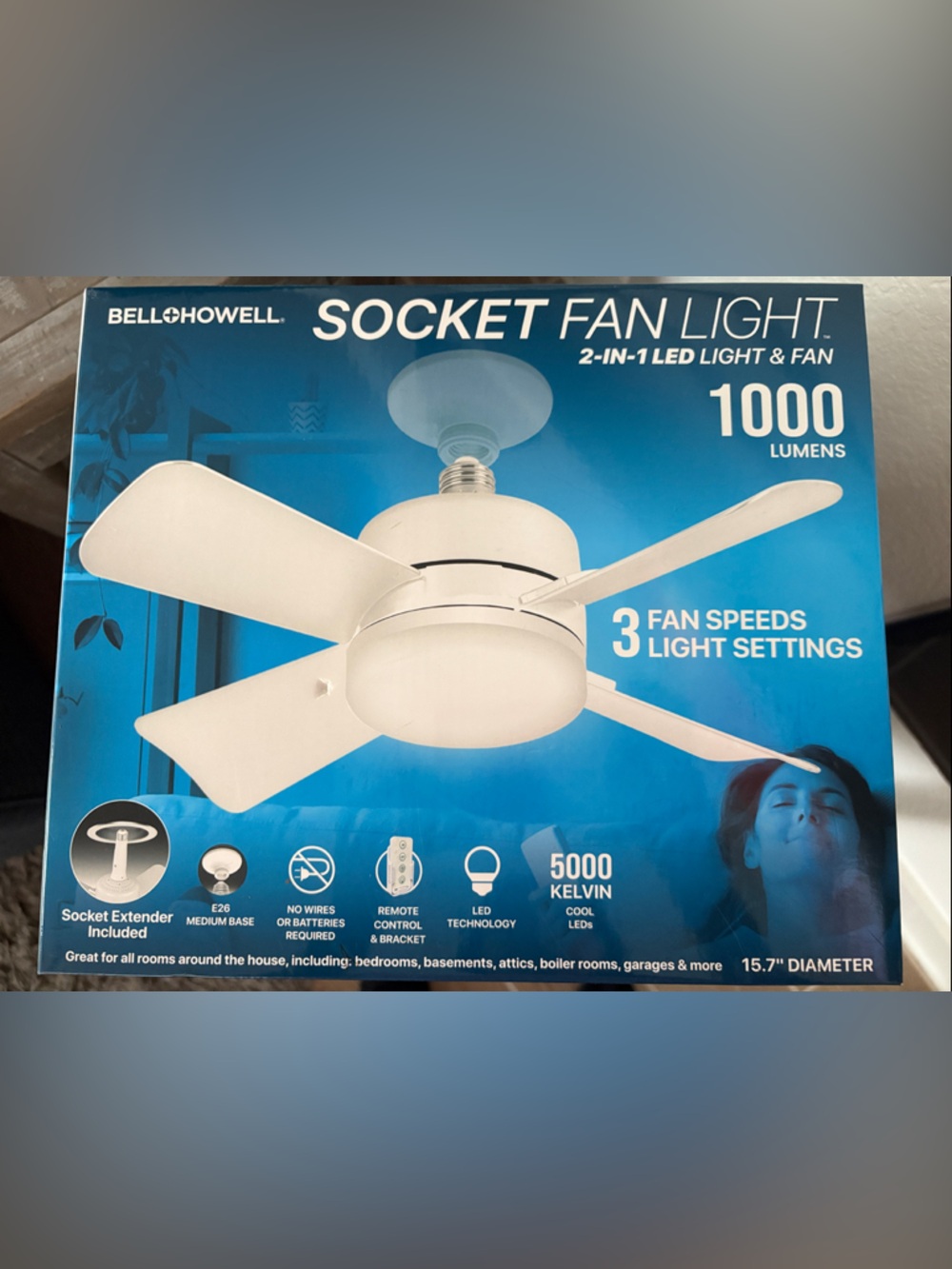 Bell+Howell Socket Fan Light - White 3-Speed LED